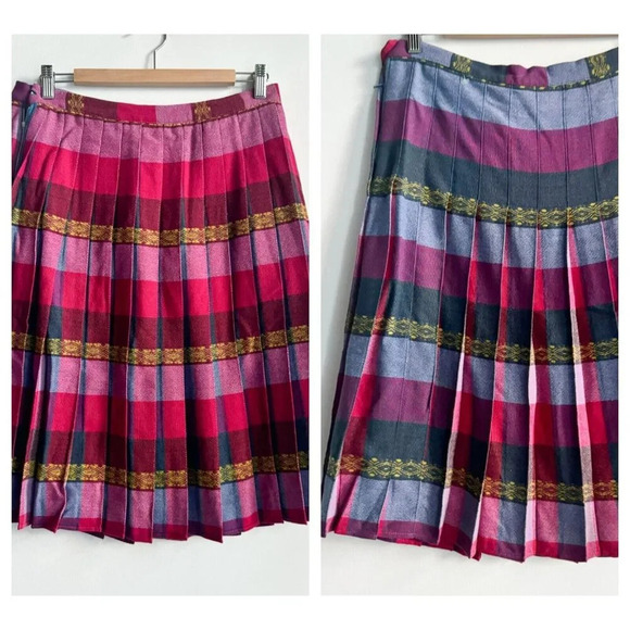 Vintage Reversible MAgenta Pink Blue Pleated Short Skirt M - Picture 1 of 6